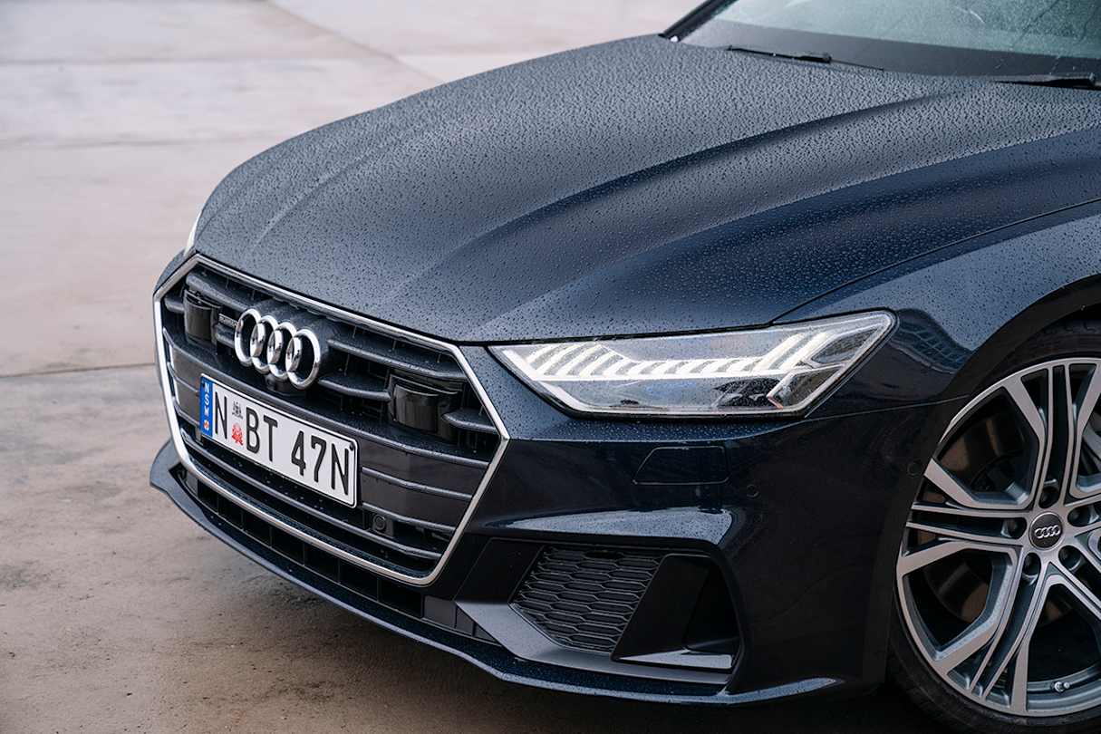 The 50 TDI and 55 TFSI (pictured) bring matrix LED headlights (with light animation).